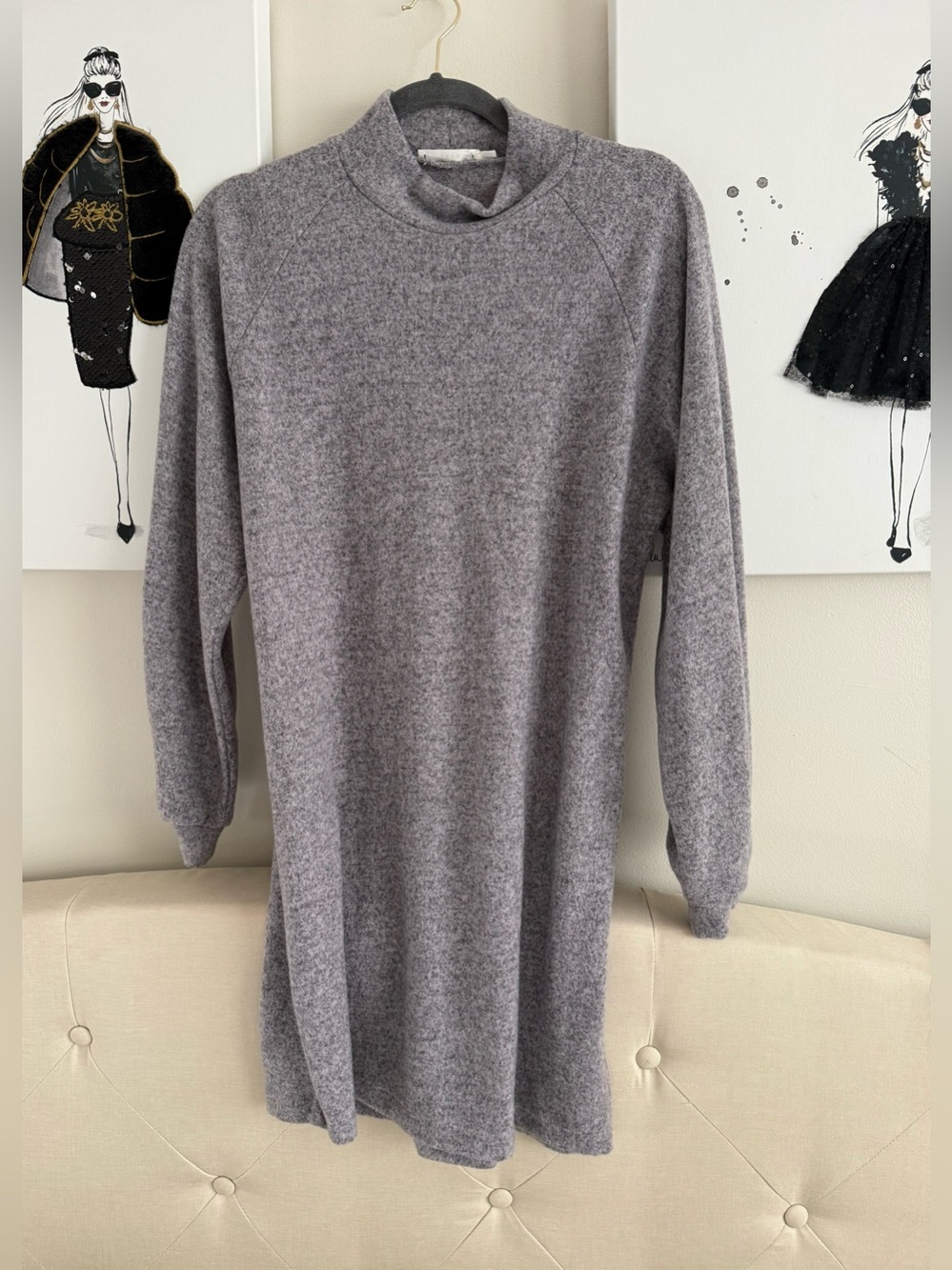 H&M Gray Cowl-Neck Long Sleeve Knit Dress
